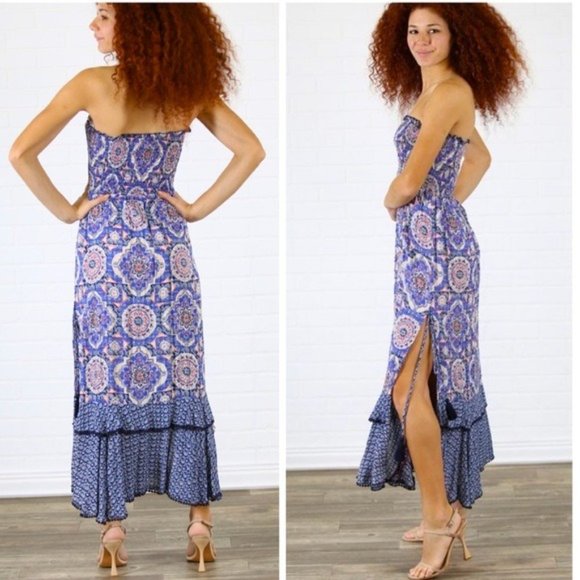 Pink Paisley Floral Smocked Boho Maxi Dress - Picture 4 of 5